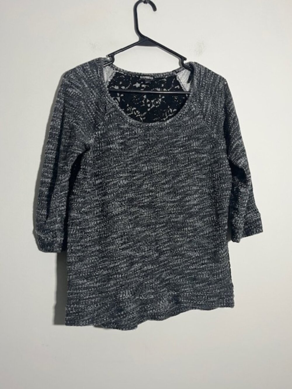 Express Black and White Lace Back Long Sleeve Shirt Size Large